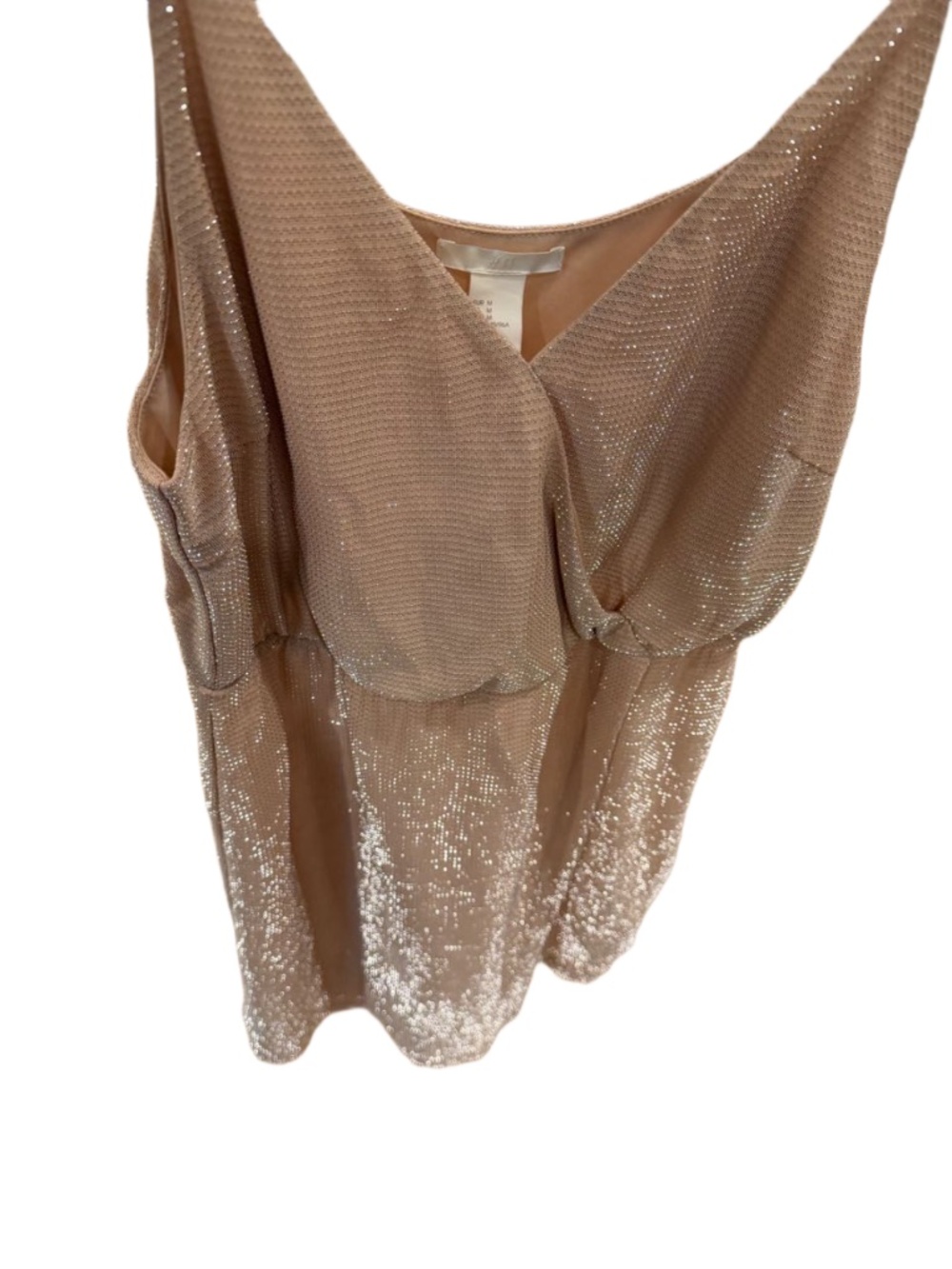 NWT H&M nude beige sparkle faux wrap slip dress M